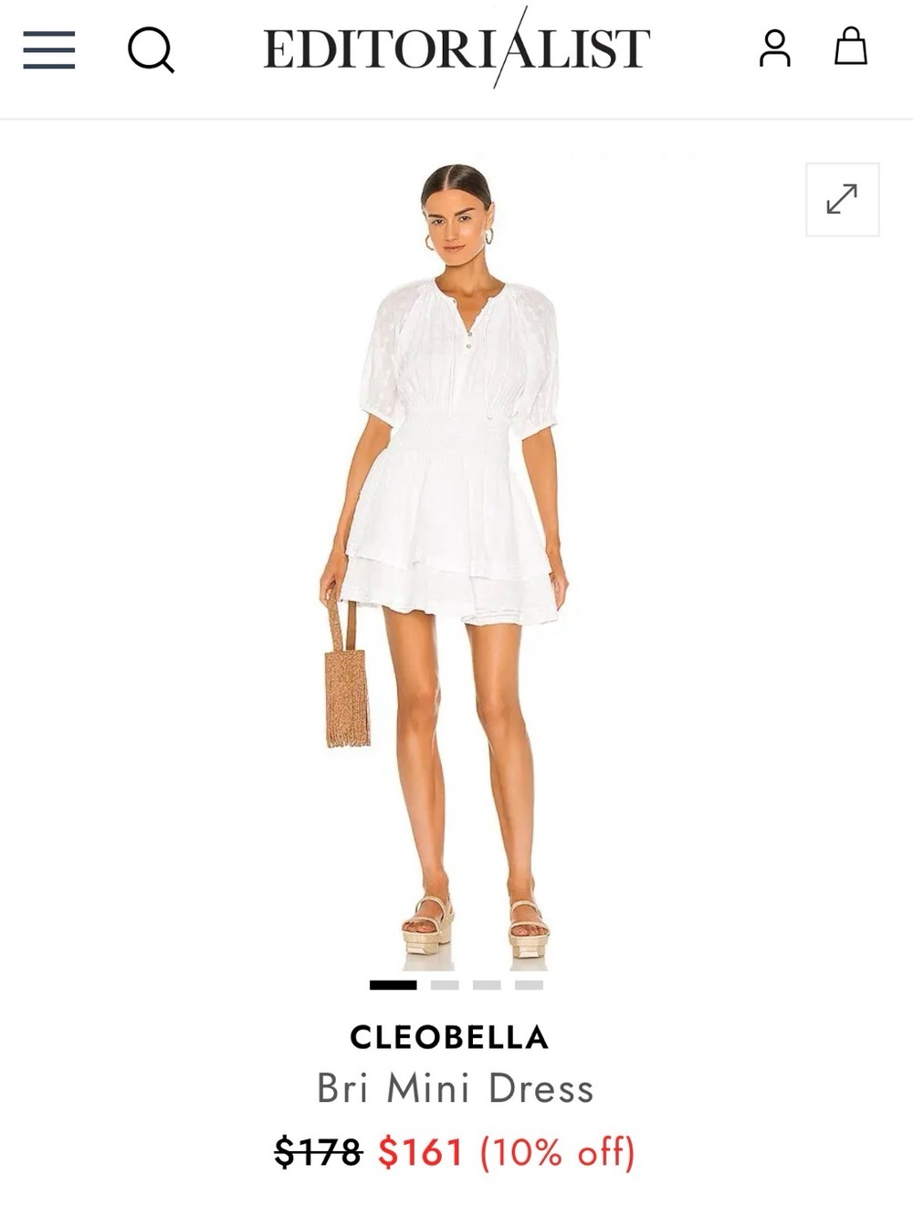 Cleobella White Bri Mini Dress with Puff Sleeves